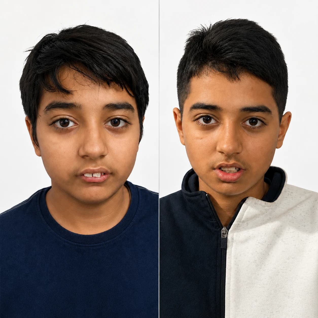Before and after pediatric orthodontic alignment result
